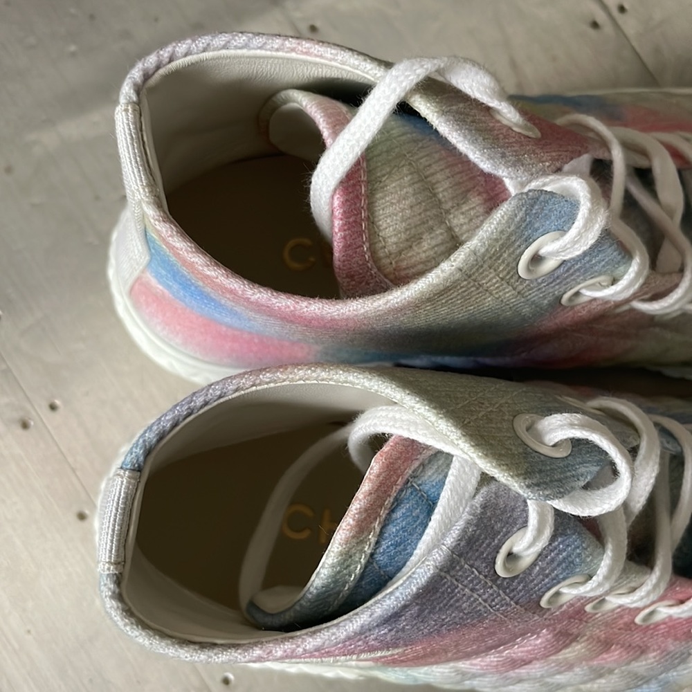 Chanel white pink multi color high top quilted sneakers trainers flats sz 38 - Picture 8 of 11